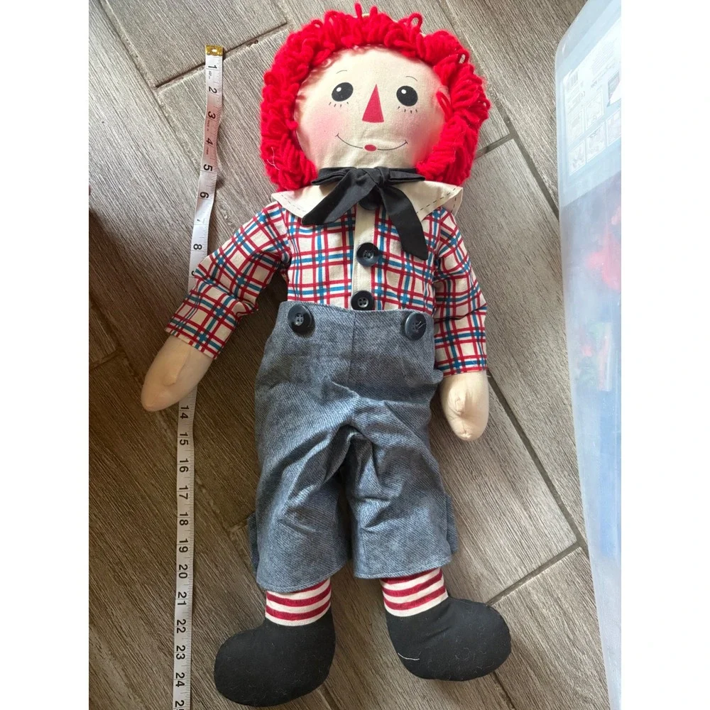 Handmade Raggedy Andy Cloth Doll Red Yarn Hair Plaid Shirt 24 Inch 2001 Vintage